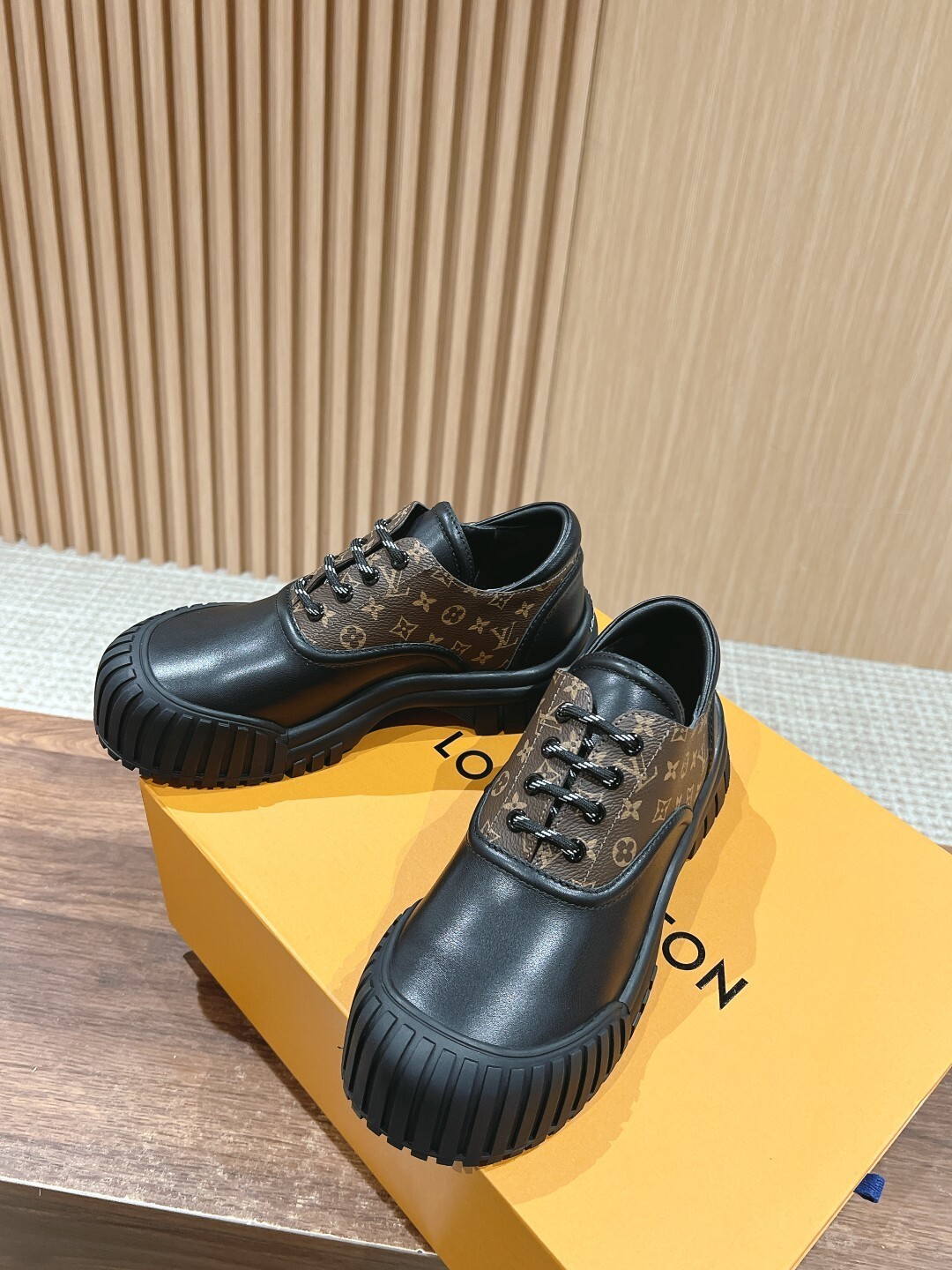 Louis Vuitton Monogram Trim Chunky Platform Leather Derby Shoes