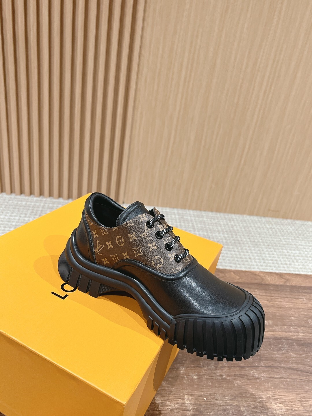 Louis Vuitton Monogram Trim Chunky Platform Leather Derby Shoes