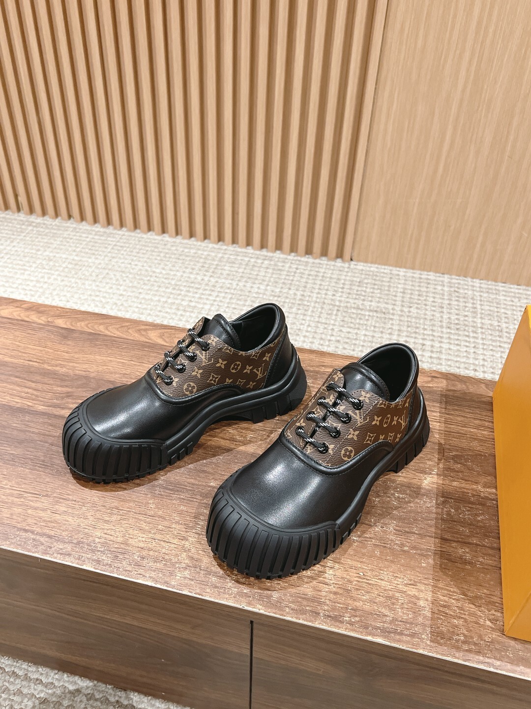 Louis Vuitton Monogram Trim Chunky Platform Leather Derby Shoes