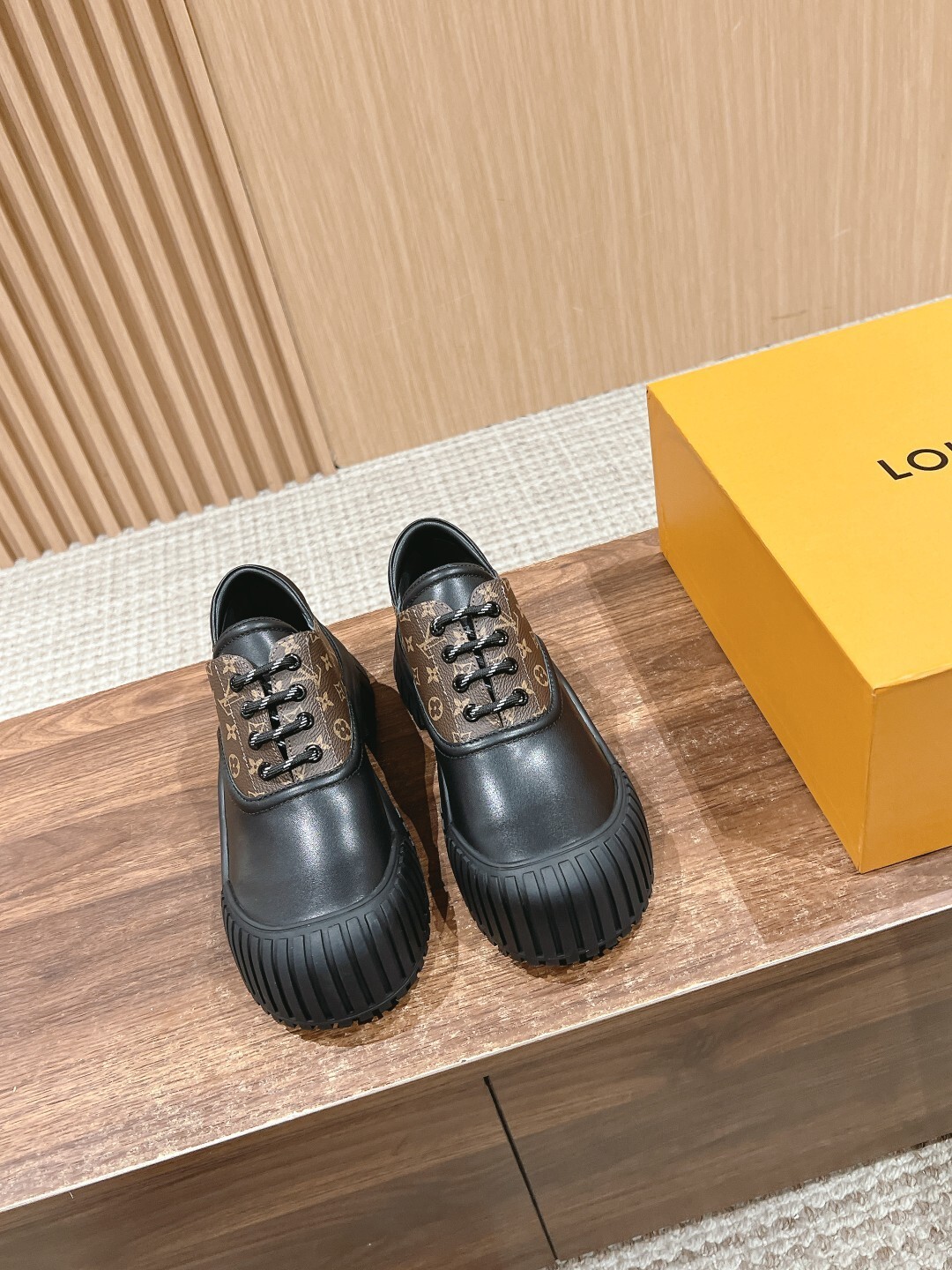 Louis Vuitton Monogram Trim Chunky Platform Leather Derby Shoes