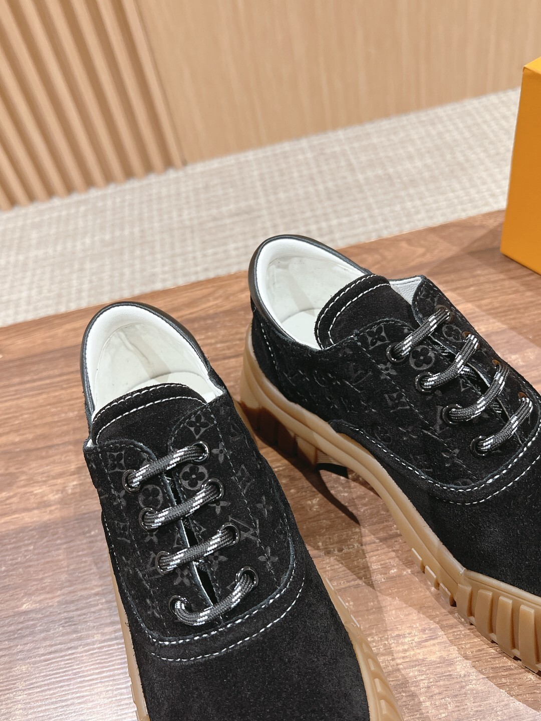 Louis Vuitton Black Suede Platform Sneakers with Chunky Gum Sole