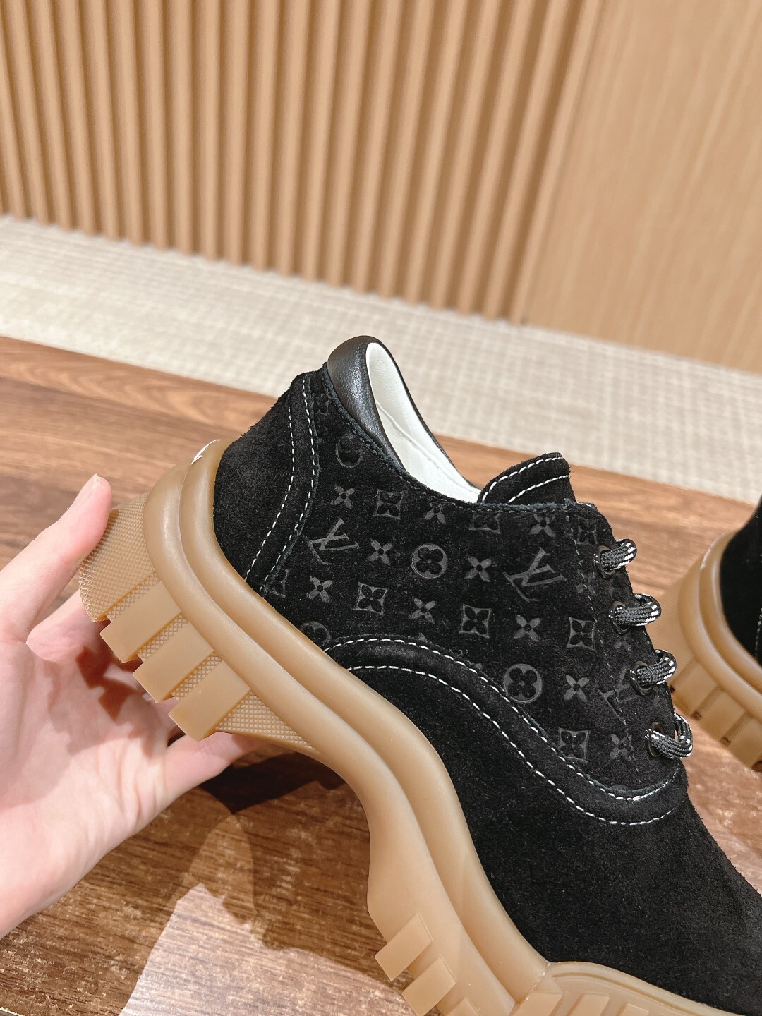 Louis Vuitton Black Suede Platform Sneakers with Chunky Gum Sole