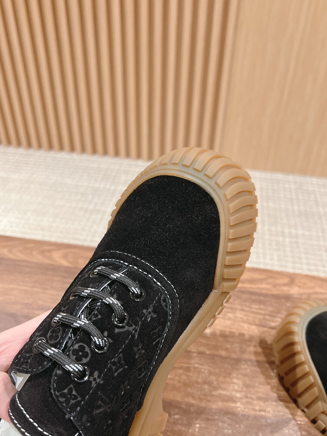Louis Vuitton Black Suede Platform Sneakers with Chunky Gum Sole
