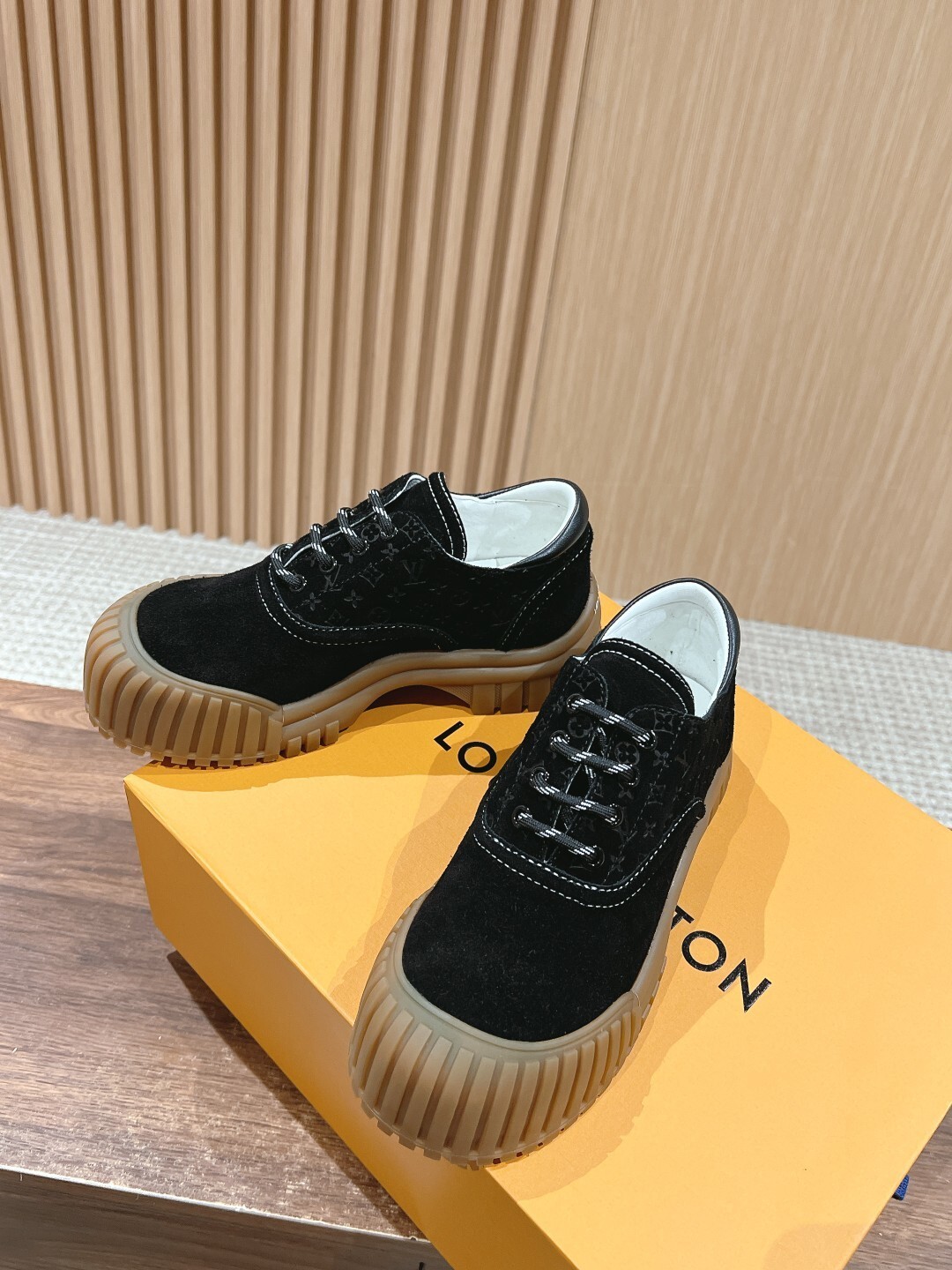 Louis Vuitton Black Suede Platform Sneakers with Chunky Gum Sole