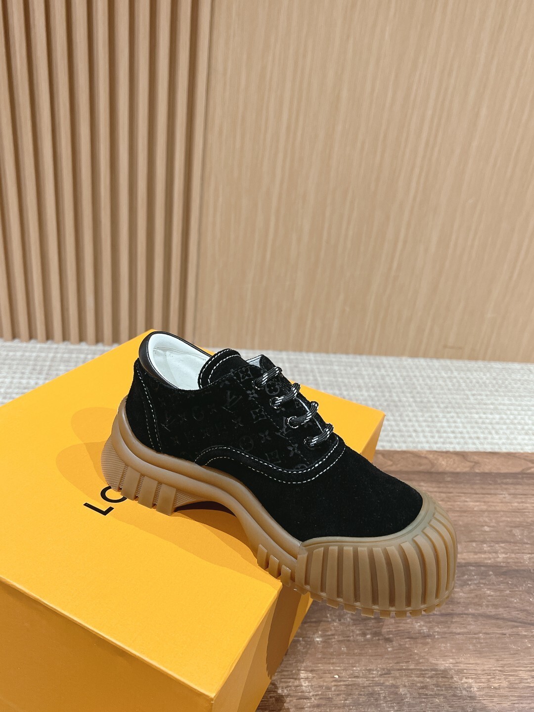 Louis Vuitton Black Suede Platform Sneakers with Chunky Gum Sole