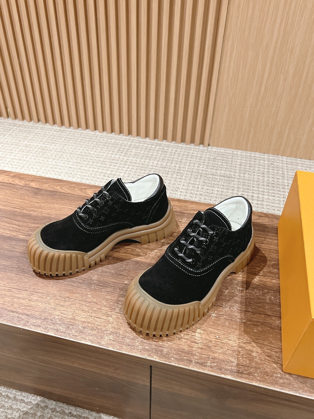 Louis Vuitton Black Suede Platform Sneakers with Chunky Gum Sole