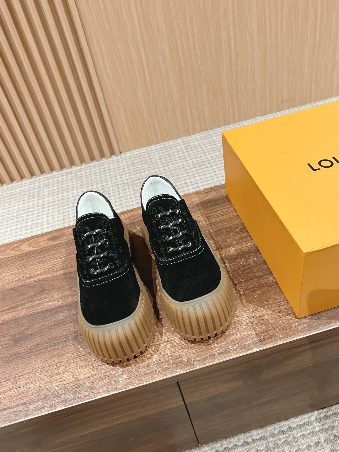 Louis Vuitton Black Suede Platform Sneakers with Chunky Gum Sole