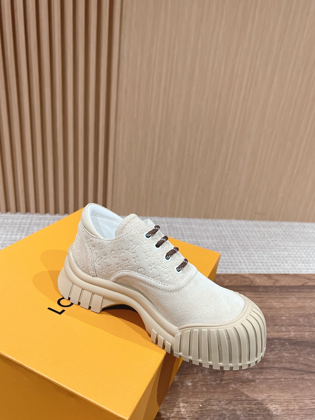 Luxury Women's Beige Platform Canvas Sneakers - Ribbed Sole Shoes