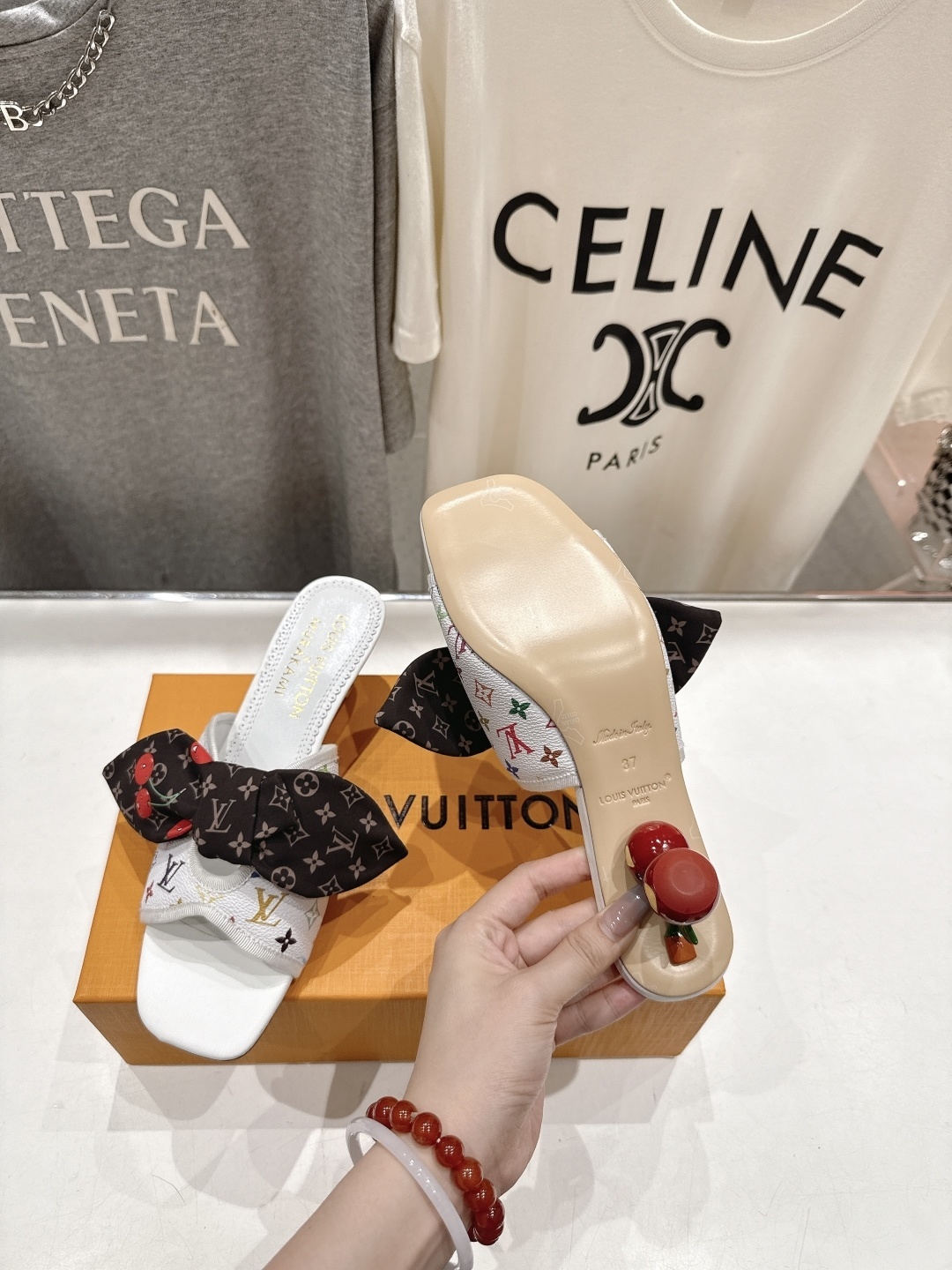 Louis Vuitton x Murakami Monogram Bow Sandals with Cherry Print