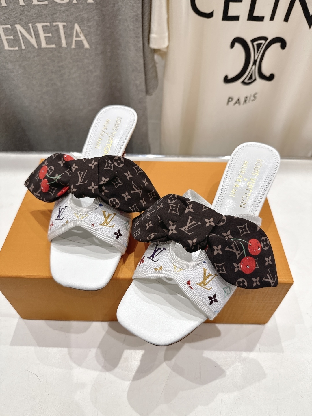 Louis Vuitton x Murakami Monogram Bow Sandals with Cherry Print