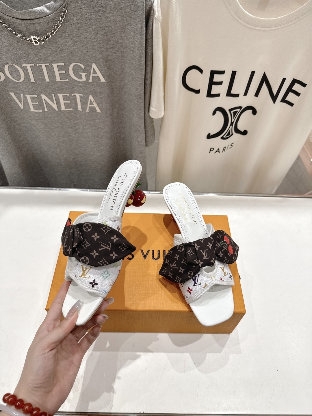 Louis Vuitton x Murakami Monogram Bow Sandals with Cherry Print