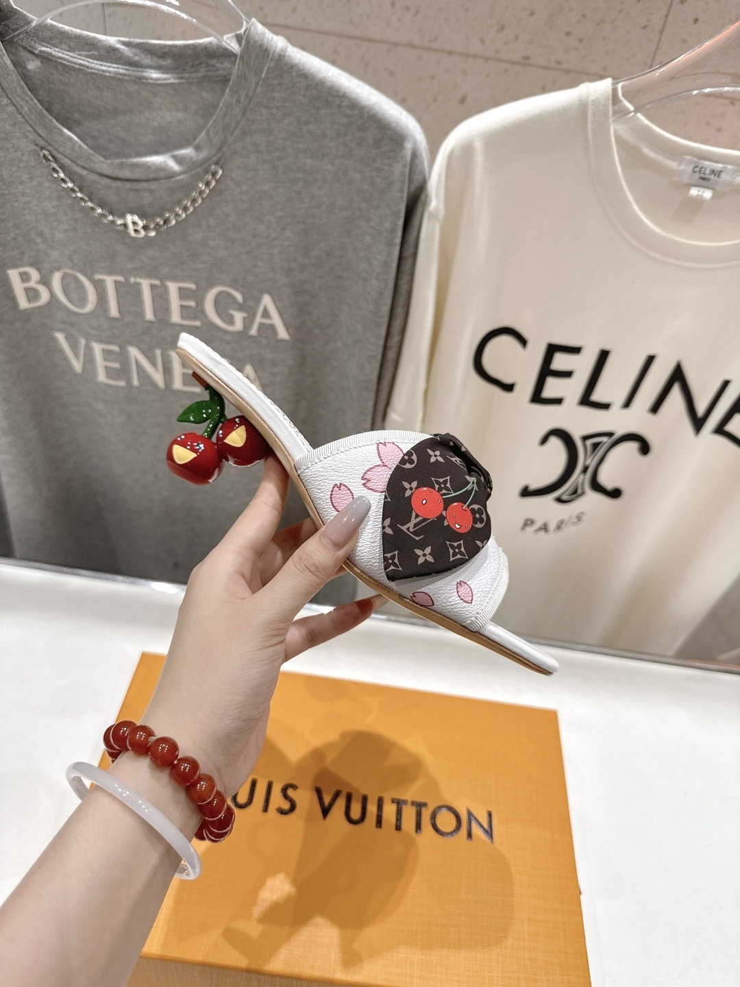 LV x Takashi Murakami Cherry Blossom Monogram Bow White Mules