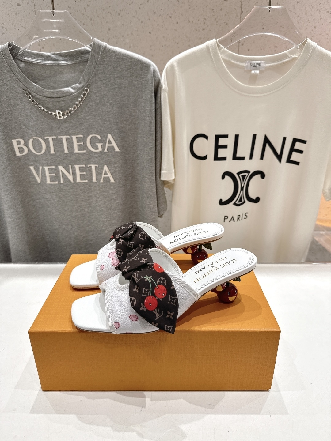 LV x Takashi Murakami Cherry Blossom Monogram Bow White Mules