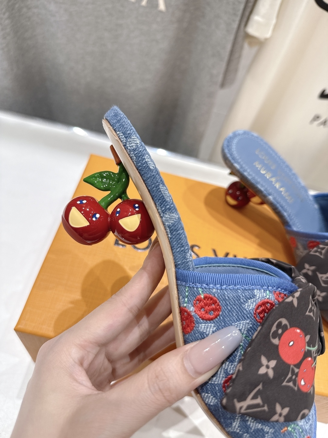Louis Vuitton x Murakami Cherry Monogram Denim Bow Mules