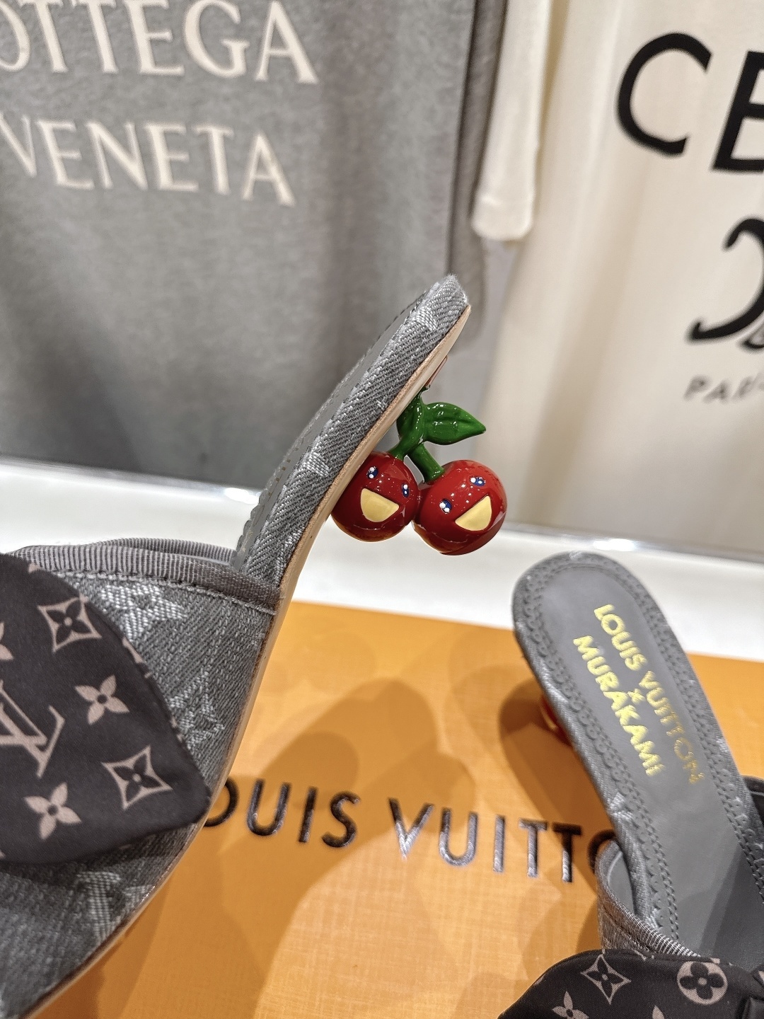 LV x Murakami Cherry Monogram Denim Bow Heeled Mules