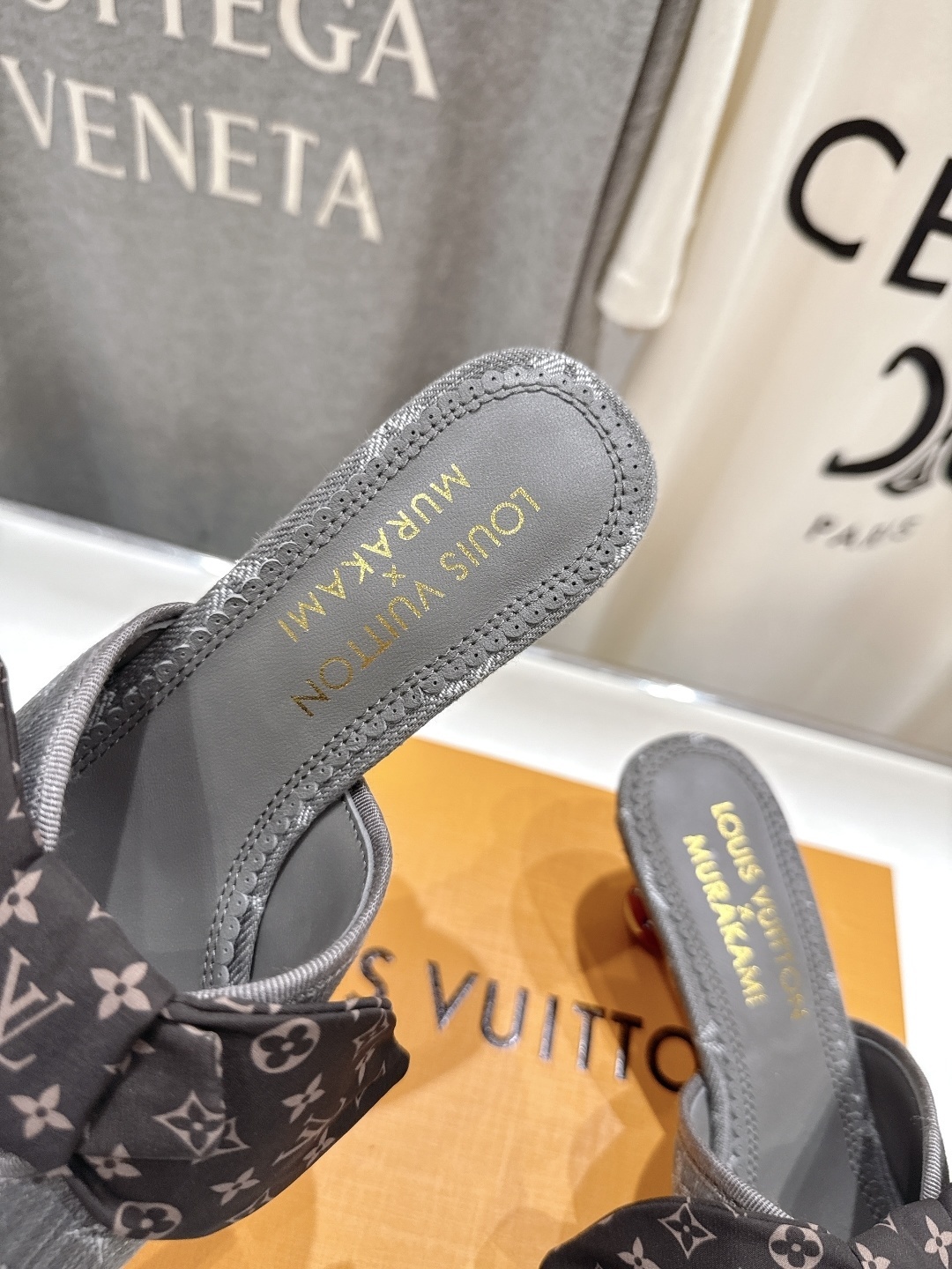 LV x Murakami Cherry Monogram Denim Bow Heeled Mules