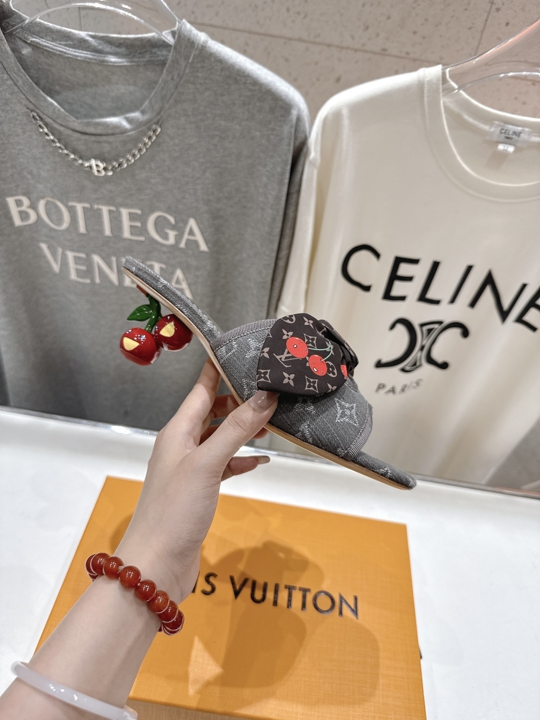 LV x Murakami Cherry Monogram Denim Bow Heeled Mules