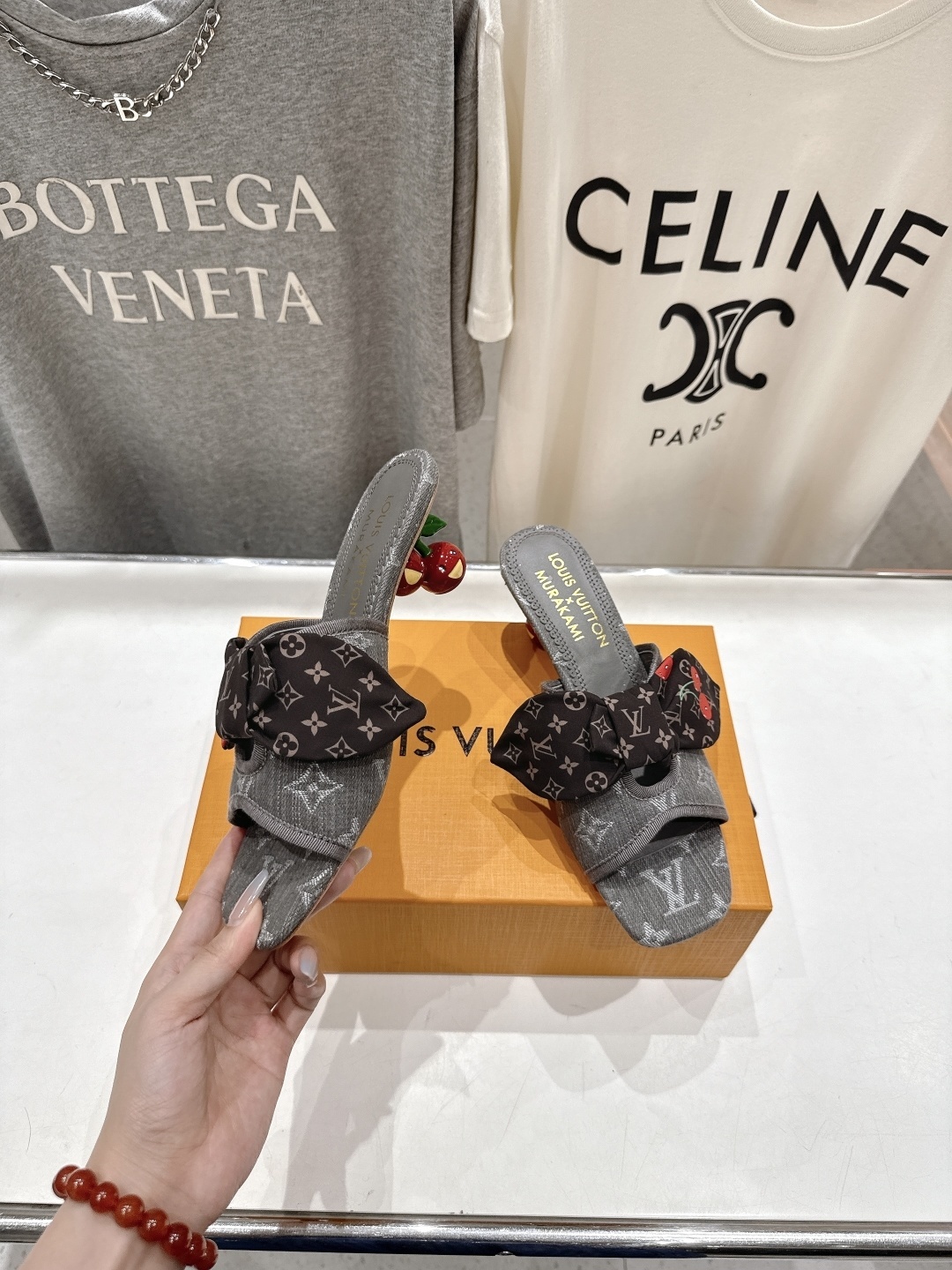 LV x Murakami Cherry Monogram Denim Bow Heeled Mules