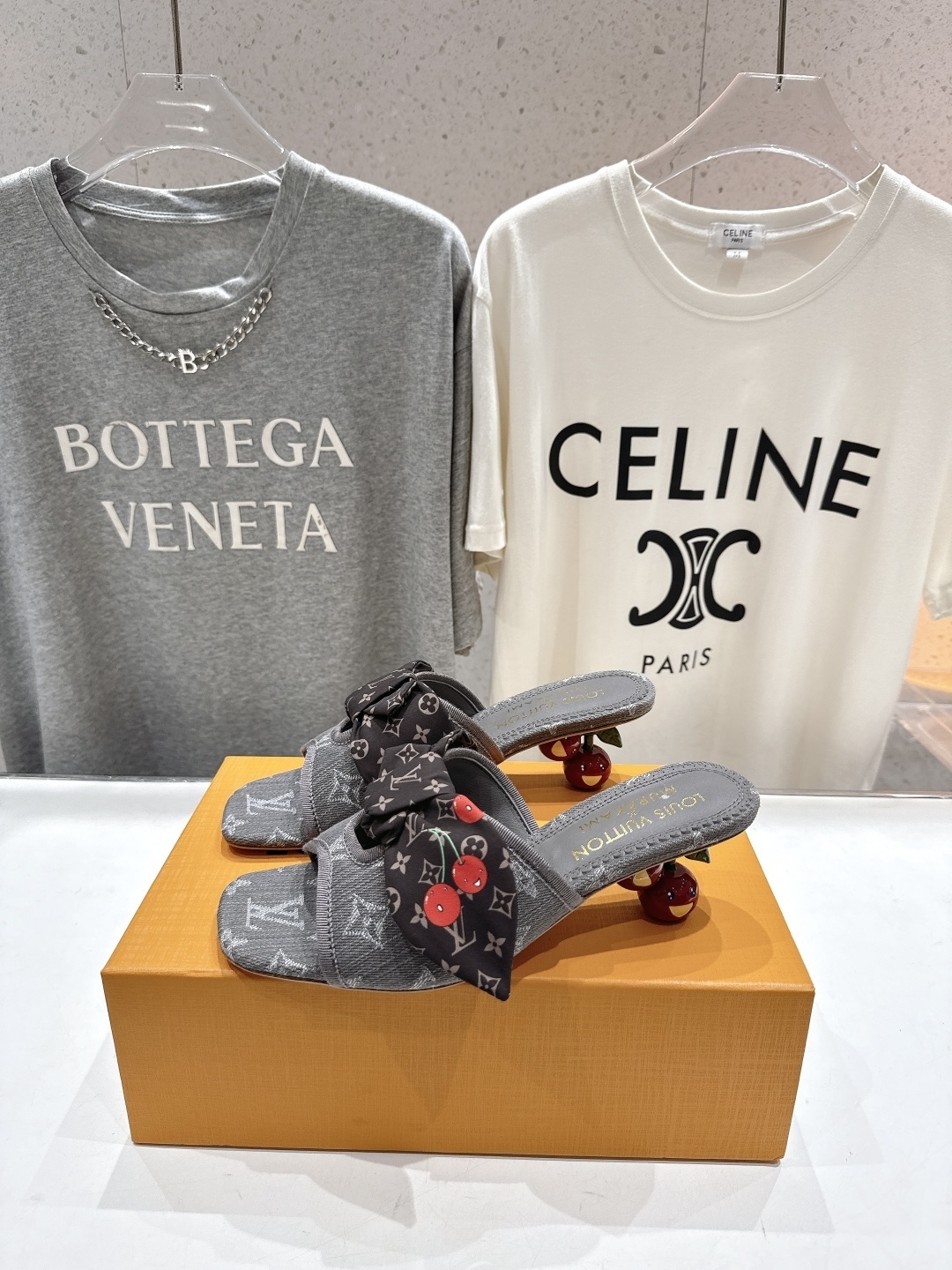 LV x Murakami Cherry Monogram Denim Bow Heeled Mules