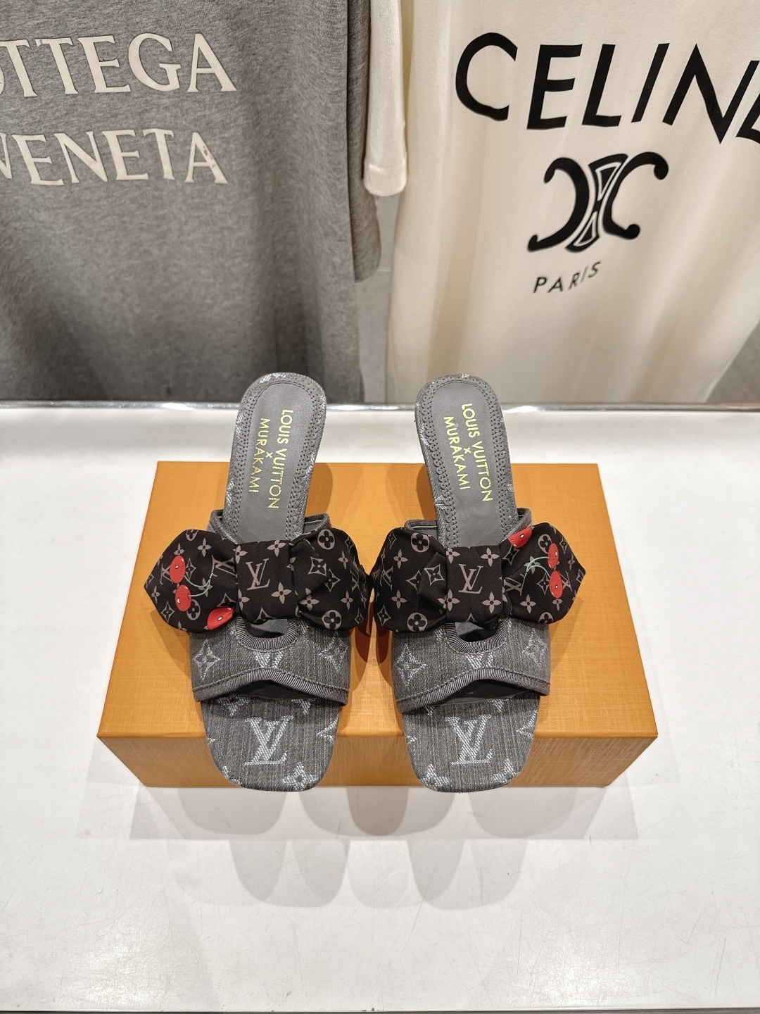 LV x Murakami Cherry Monogram Denim Bow Heeled Mules