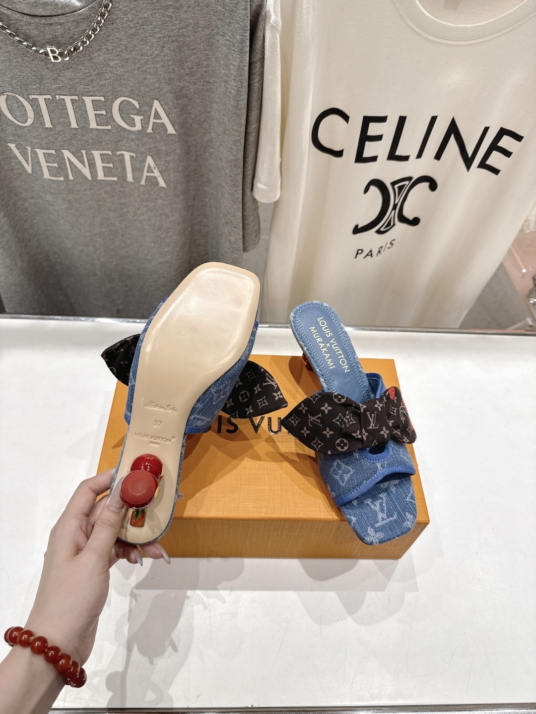 Louis Vuitton x Murakami Denim Monogram Cherry Bow Mules