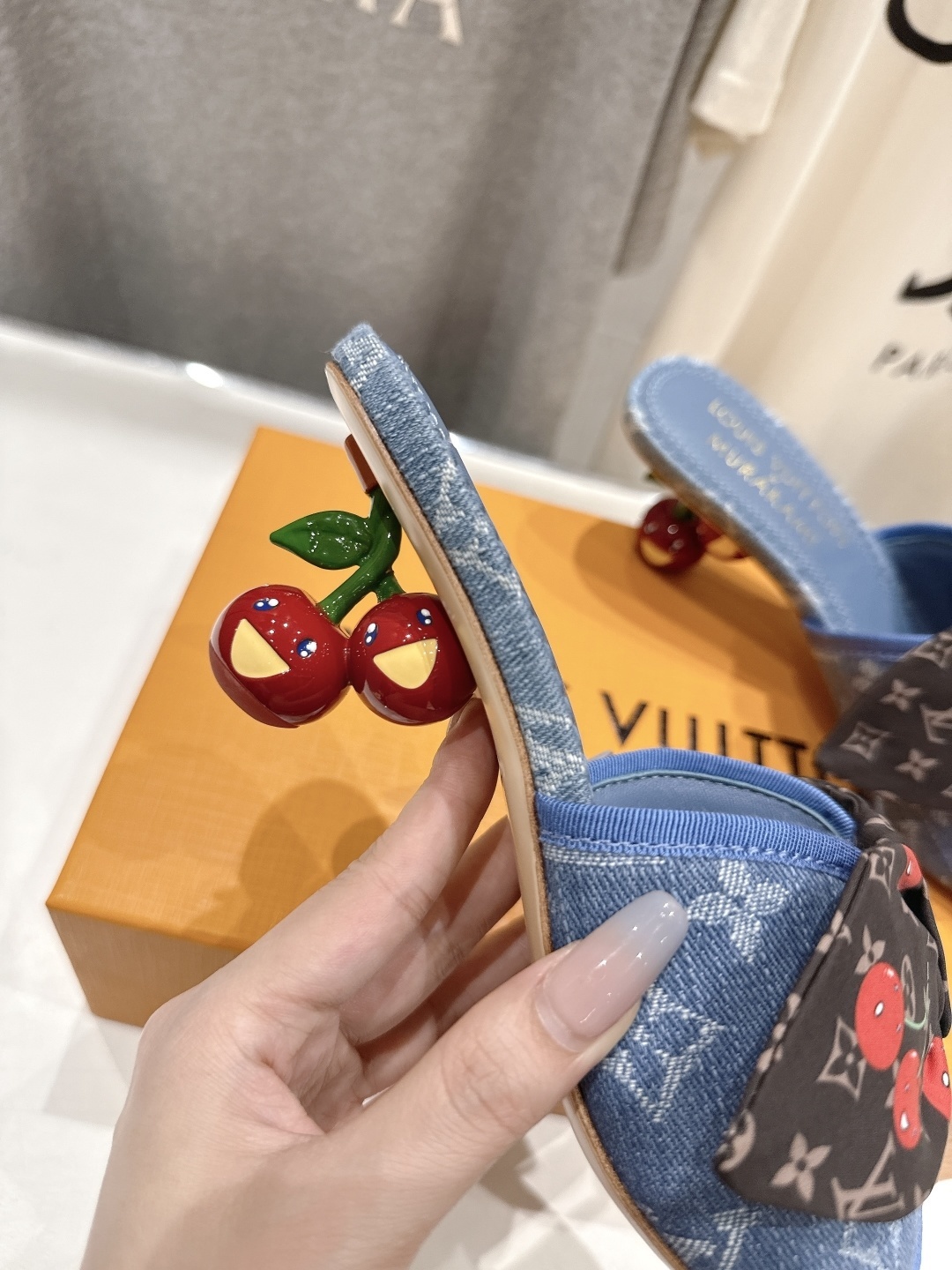 Louis Vuitton x Murakami Denim Monogram Cherry Bow Mules