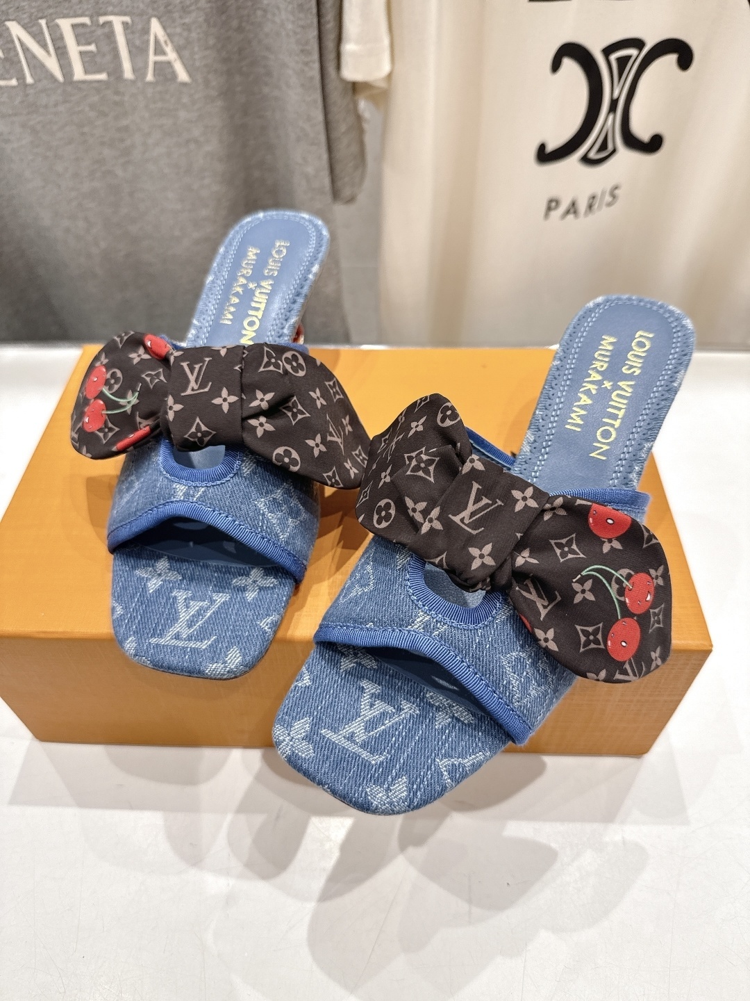Louis Vuitton x Murakami Denim Monogram Cherry Bow Mules
