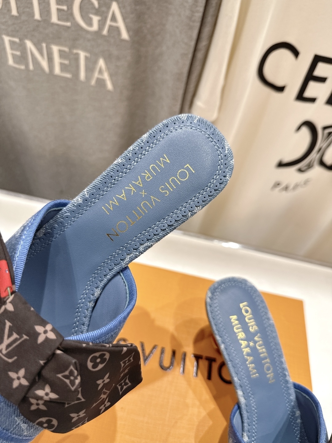 Louis Vuitton x Murakami Denim Monogram Cherry Bow Mules