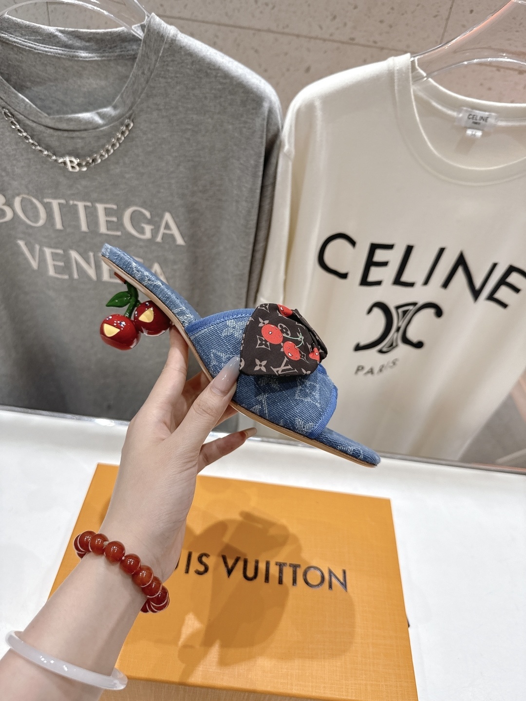 Louis Vuitton x Murakami Denim Monogram Cherry Bow Mules