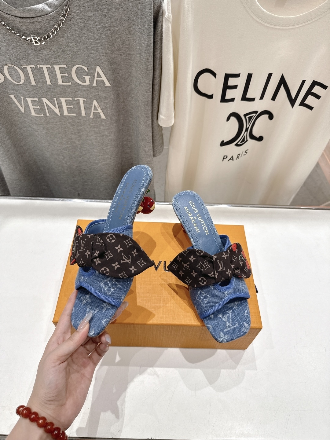 Louis Vuitton x Murakami Denim Monogram Cherry Bow Mules