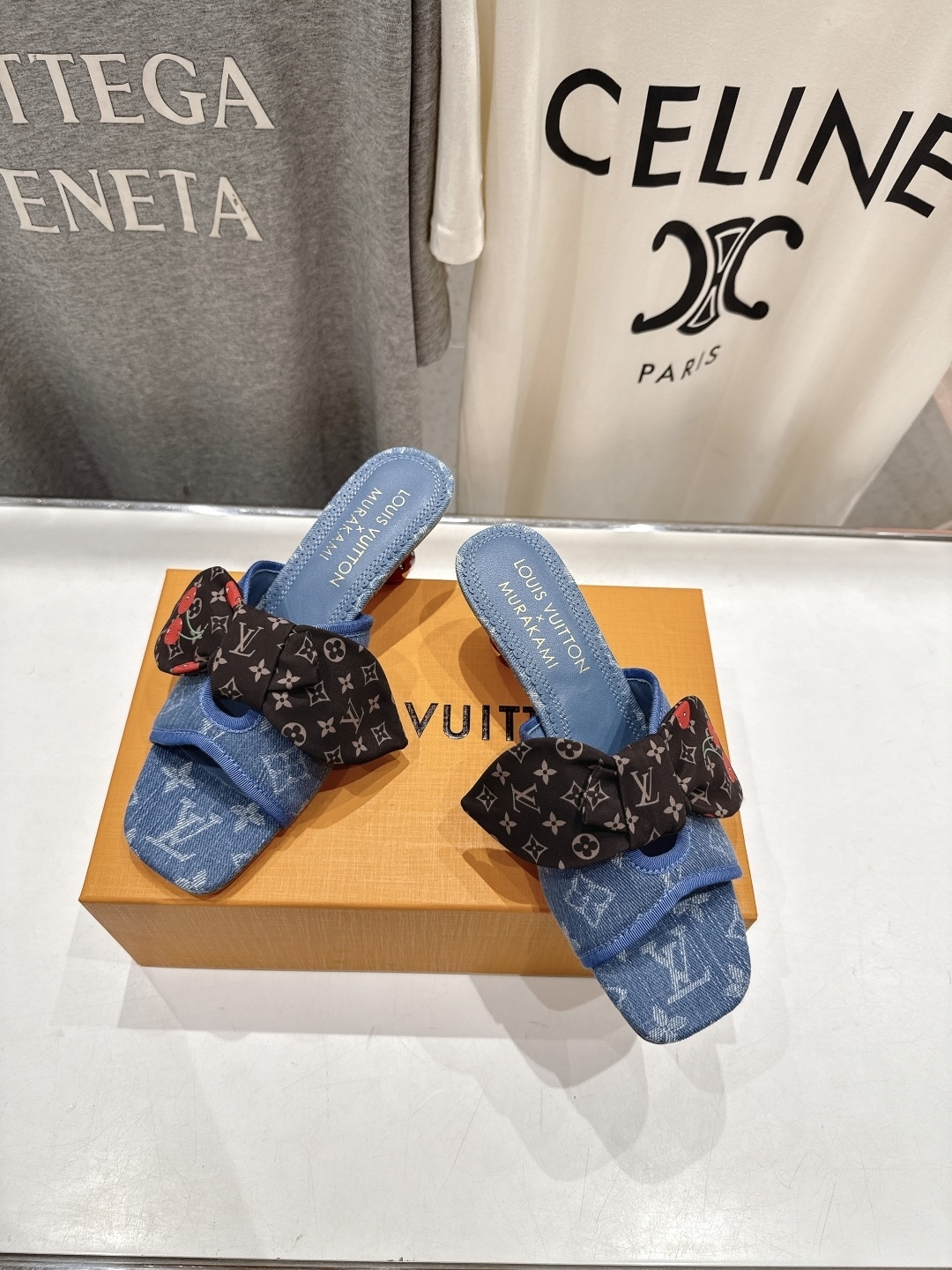 Louis Vuitton x Murakami Denim Monogram Cherry Bow Mules