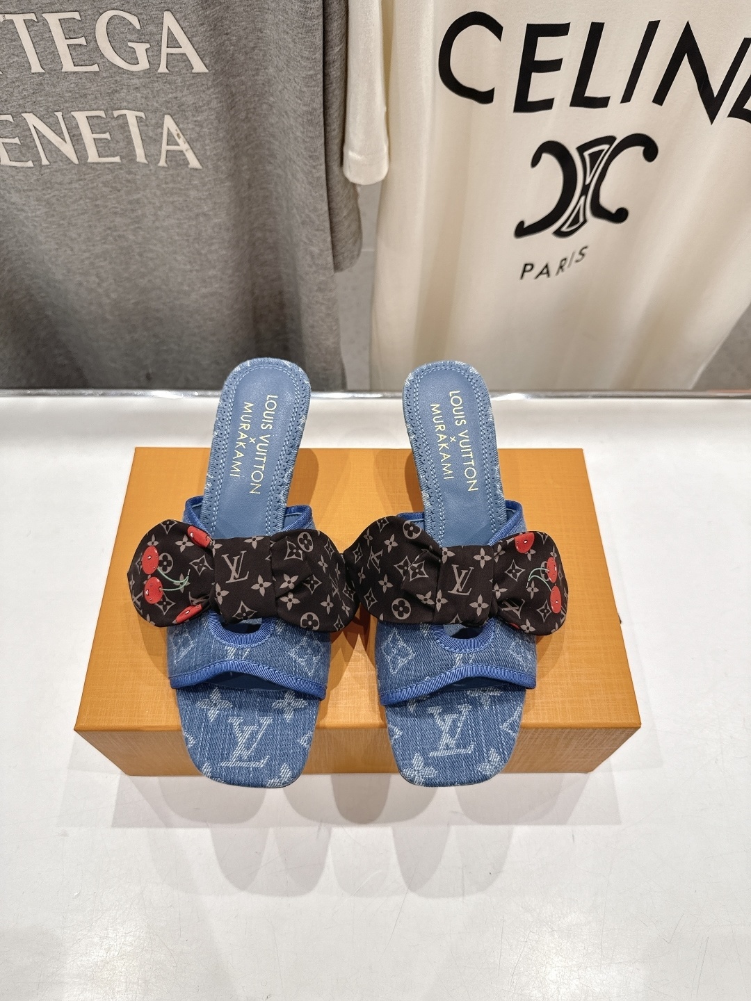 Louis Vuitton x Murakami Denim Monogram Cherry Bow Mules