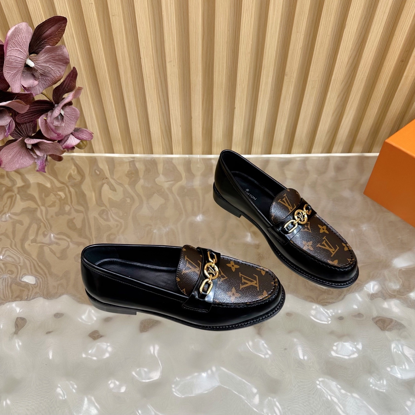 Louis Vuitton Academy Loafers in Black Leather & Monogram Canvas