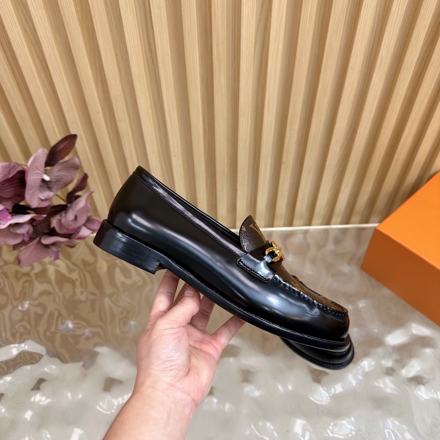 Louis Vuitton Academy Loafers in Black Leather & Monogram Canvas