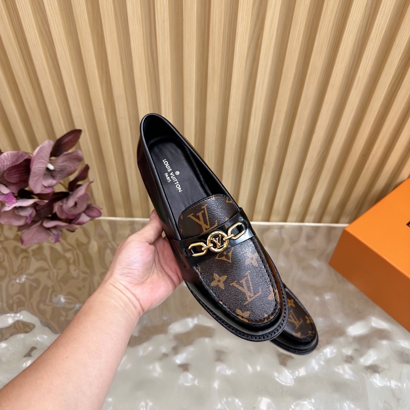 Louis Vuitton Academy Loafers in Black Leather & Monogram Canvas