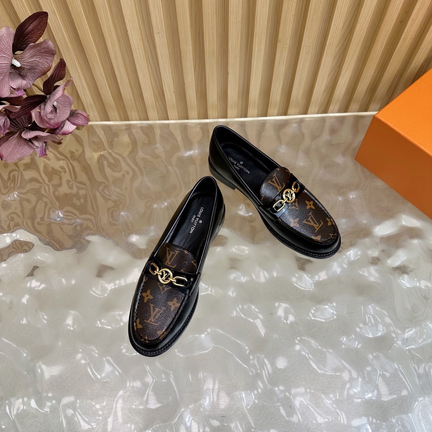 Louis Vuitton Academy Loafers in Black Leather & Monogram Canvas