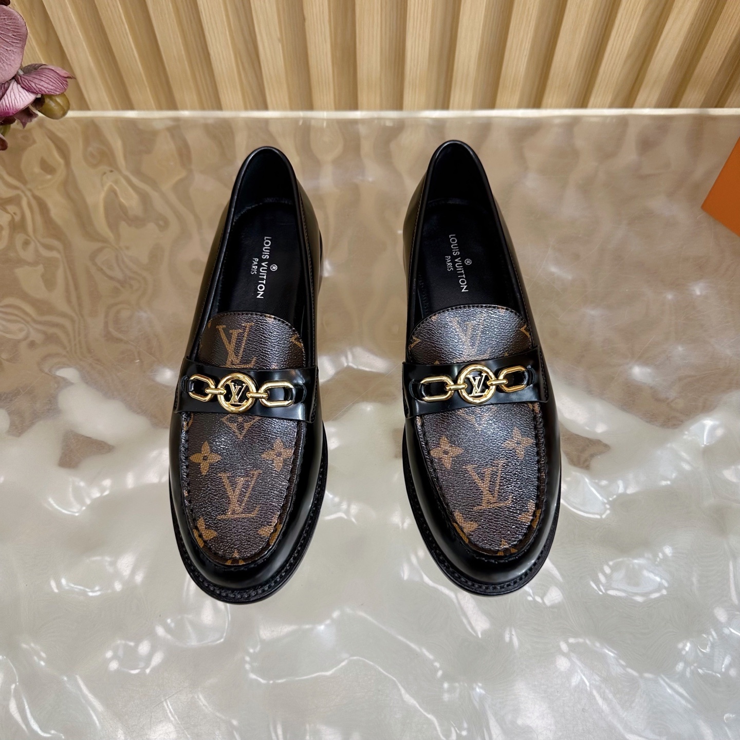 Louis Vuitton Academy Loafers in Black Leather & Monogram Canvas