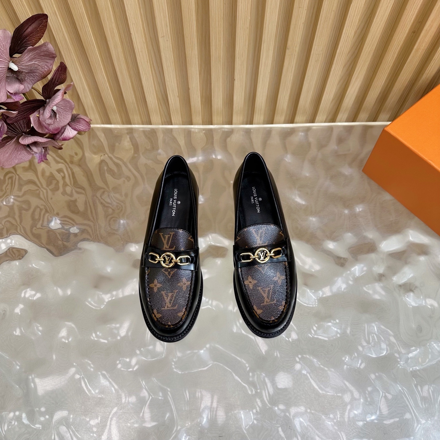 Louis Vuitton Academy Loafers in Black Leather & Monogram Canvas