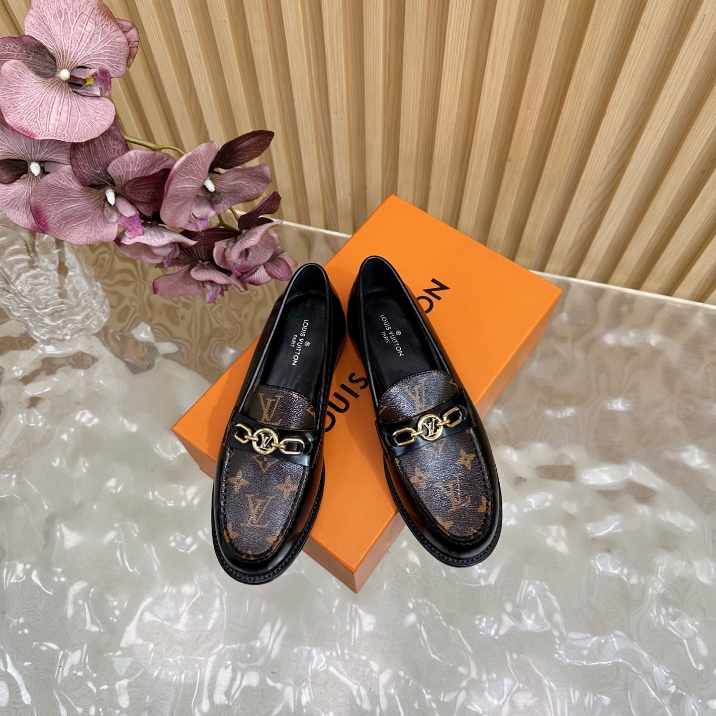 Louis Vuitton Academy Loafers in Black Leather & Monogram Canvas