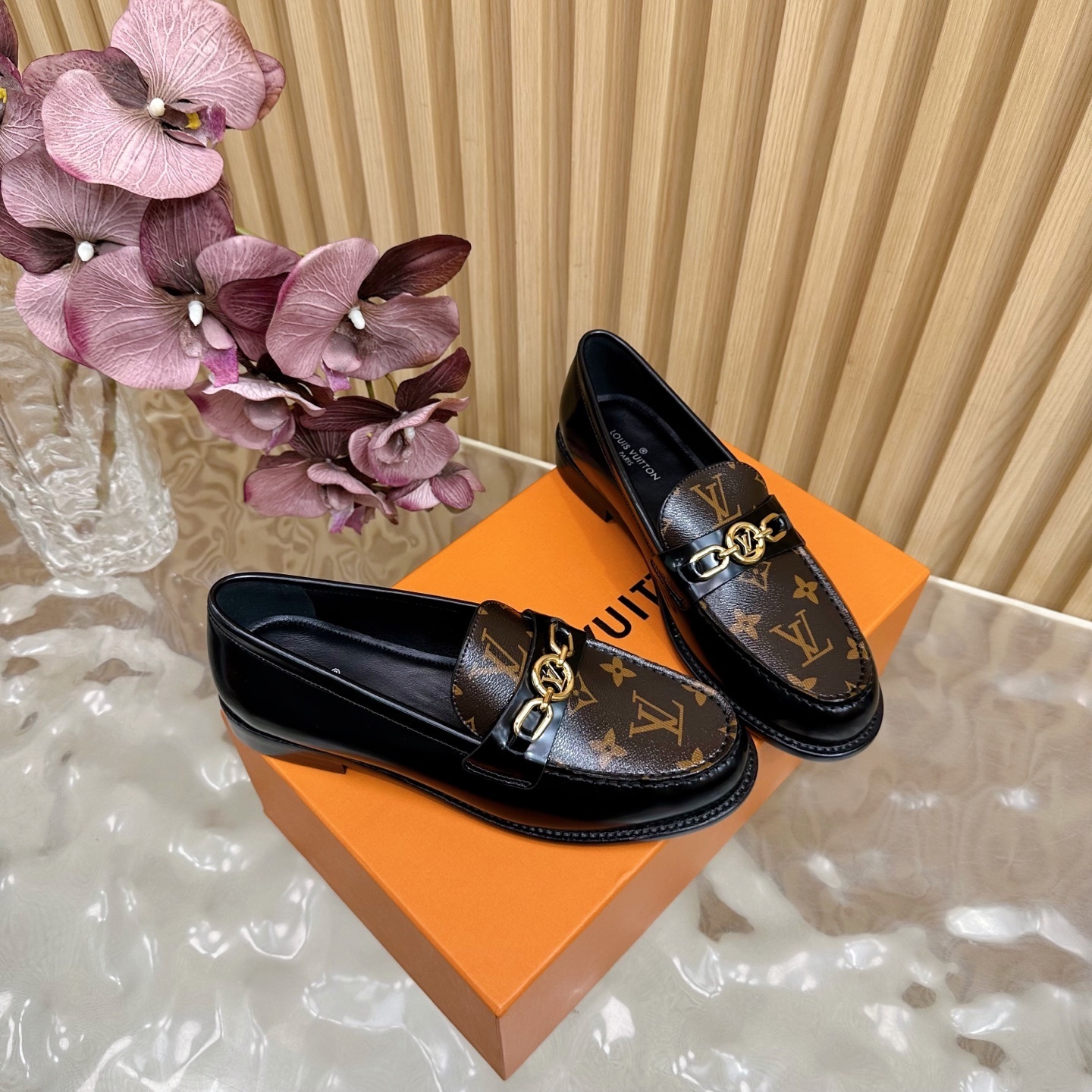 Louis Vuitton Academy Loafers in Black Leather & Monogram Canvas