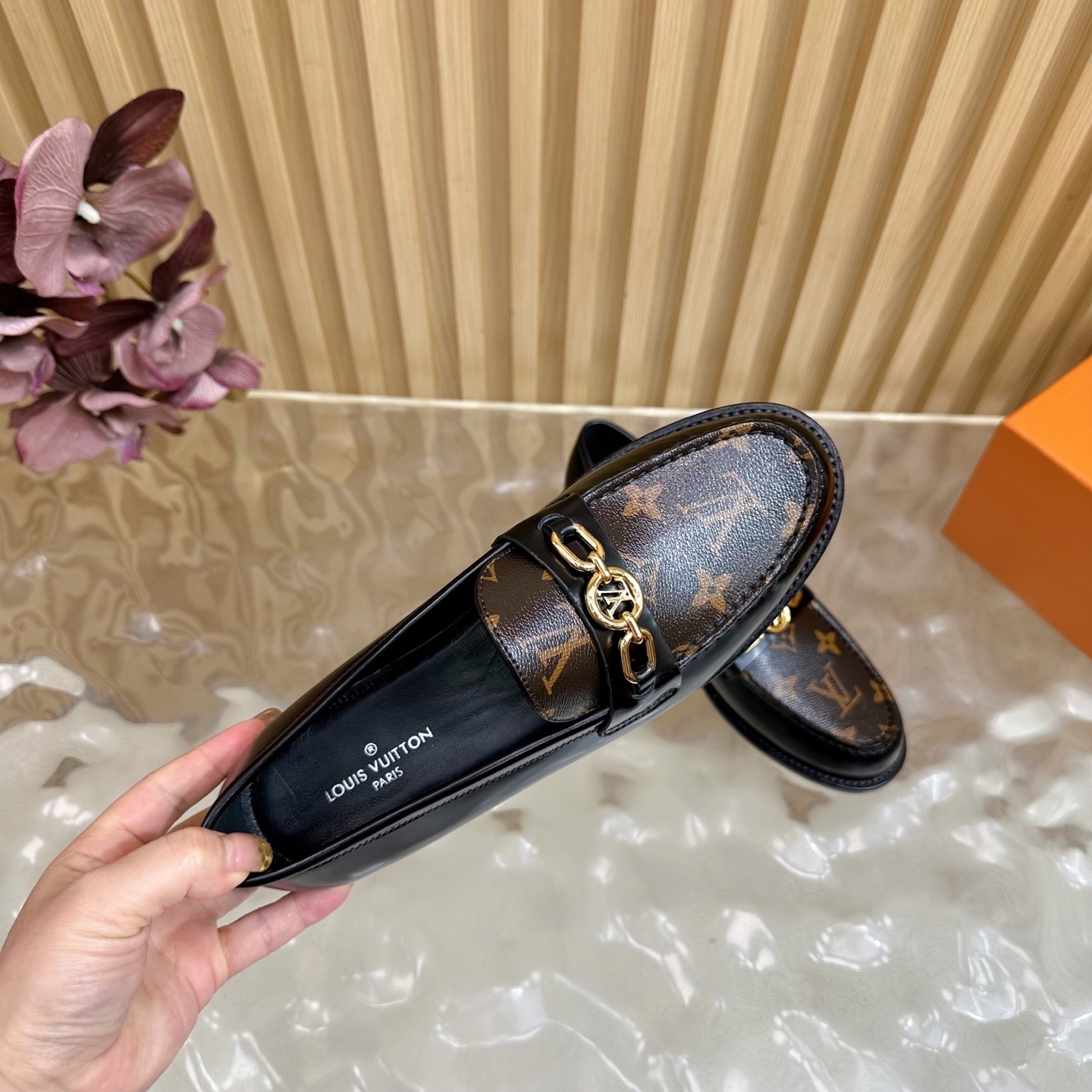 Louis Vuitton Academy Loafers in Black Leather & Monogram Canvas