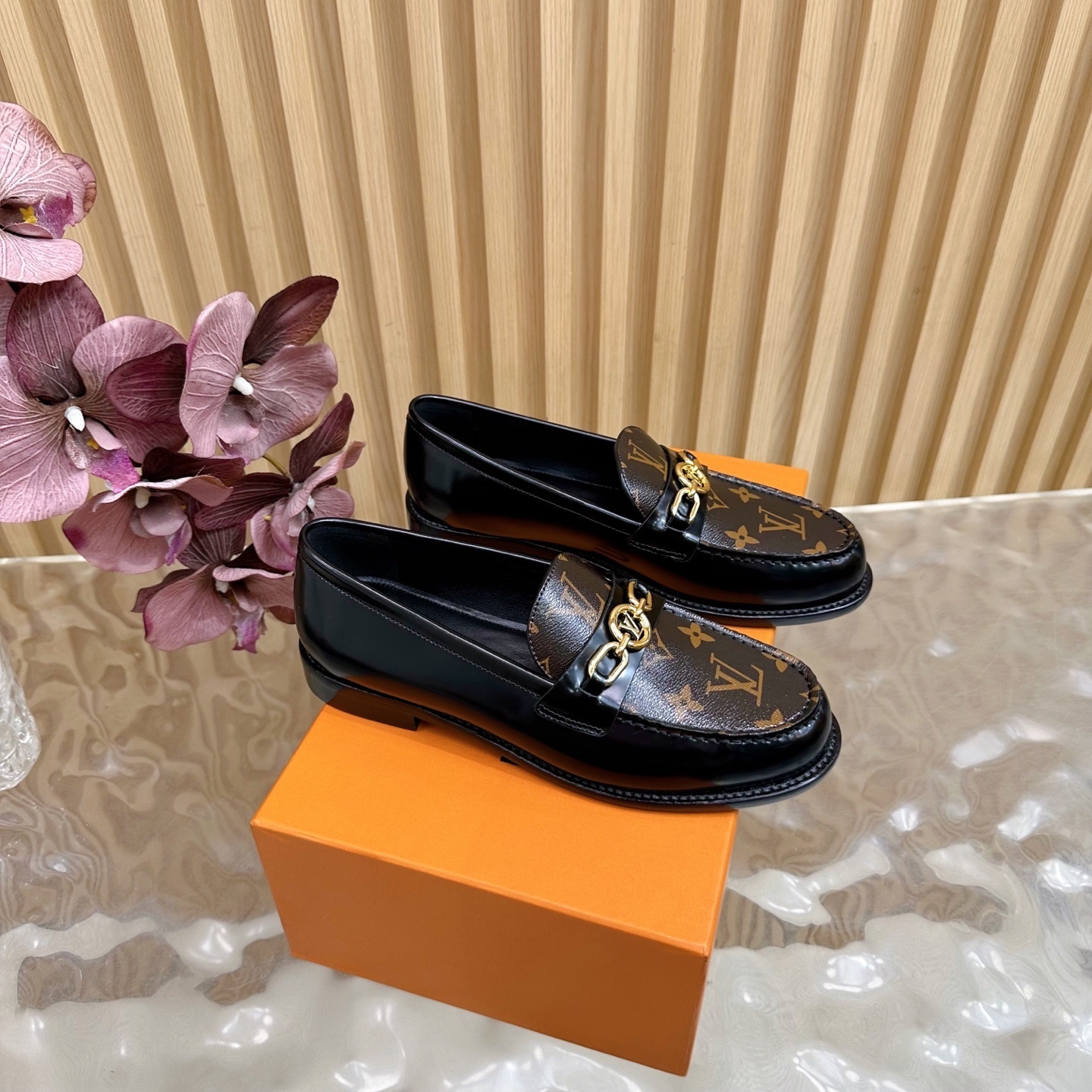 Louis Vuitton Academy Loafers in Black Leather & Monogram Canvas