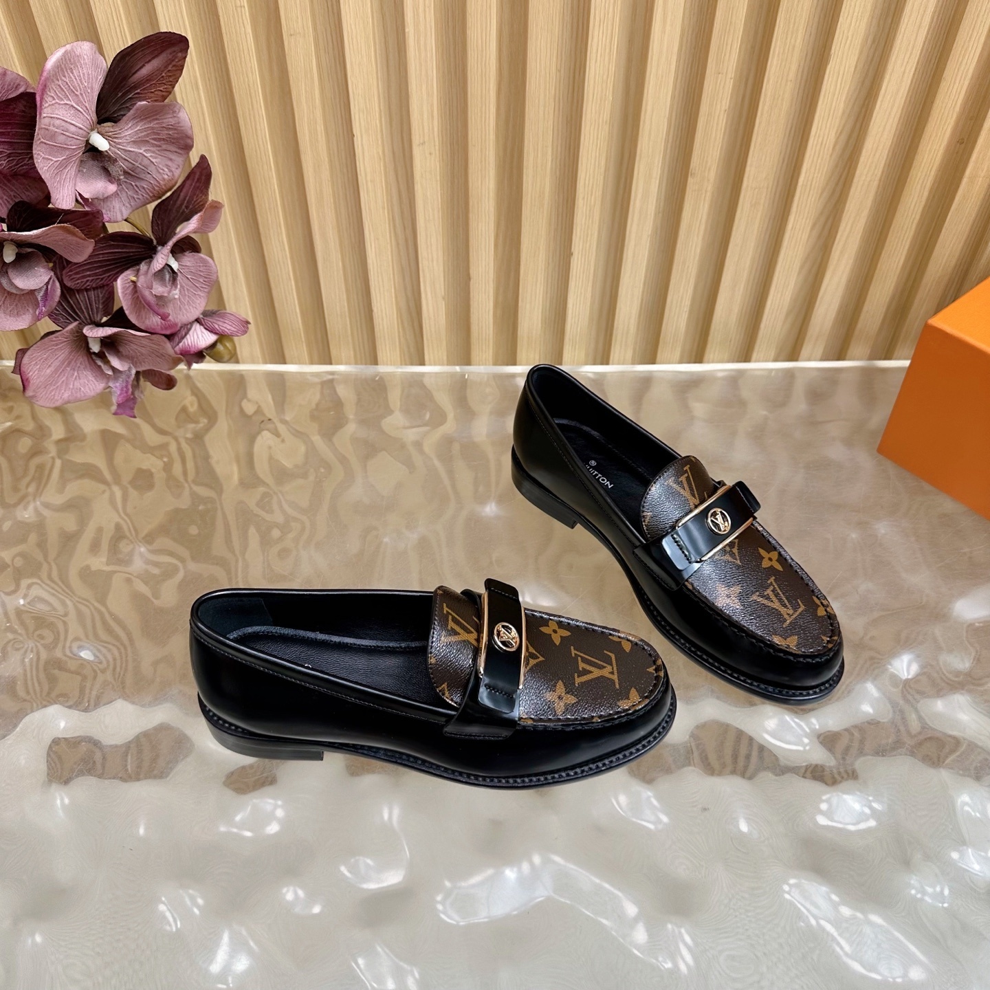 Louis Vuitton Men's Black Leather Monogram Loafers - Designer Shoes