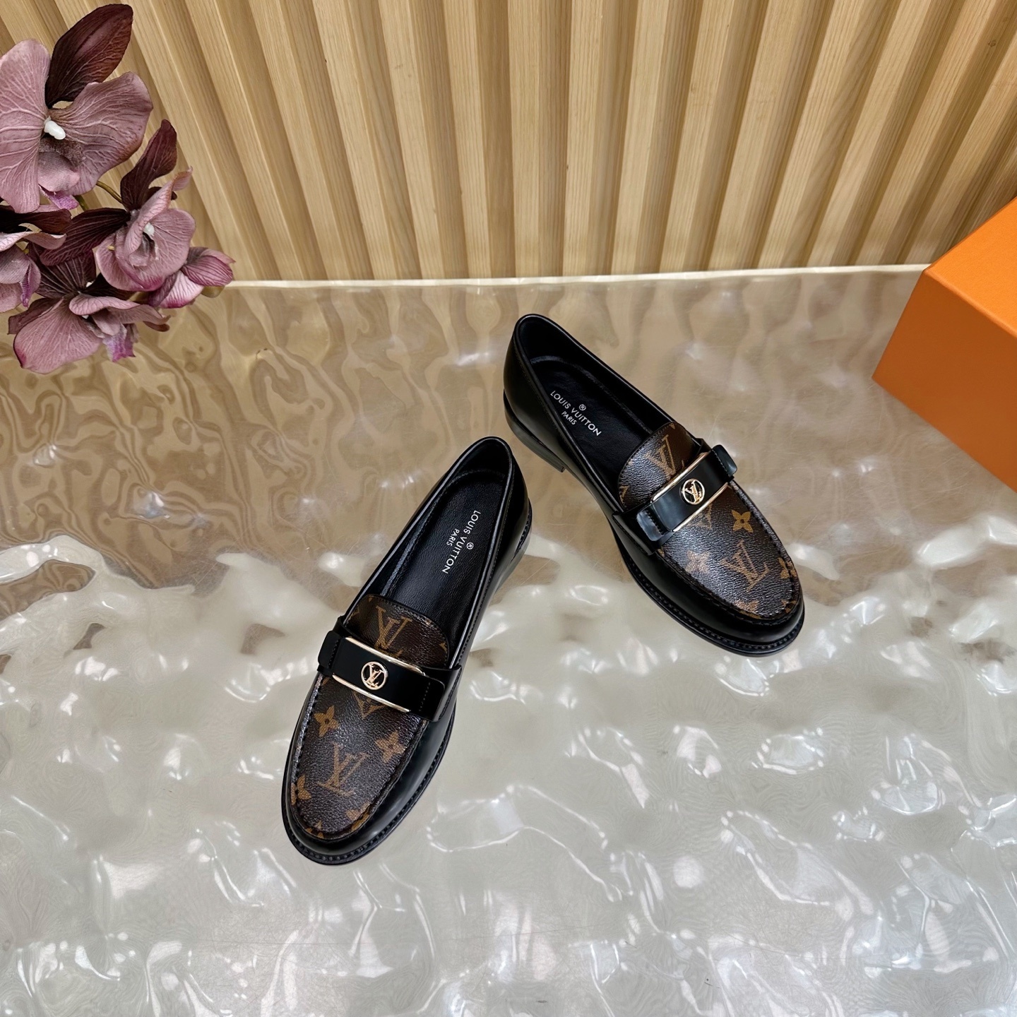 Louis Vuitton Men's Black Leather Monogram Loafers - Designer Shoes