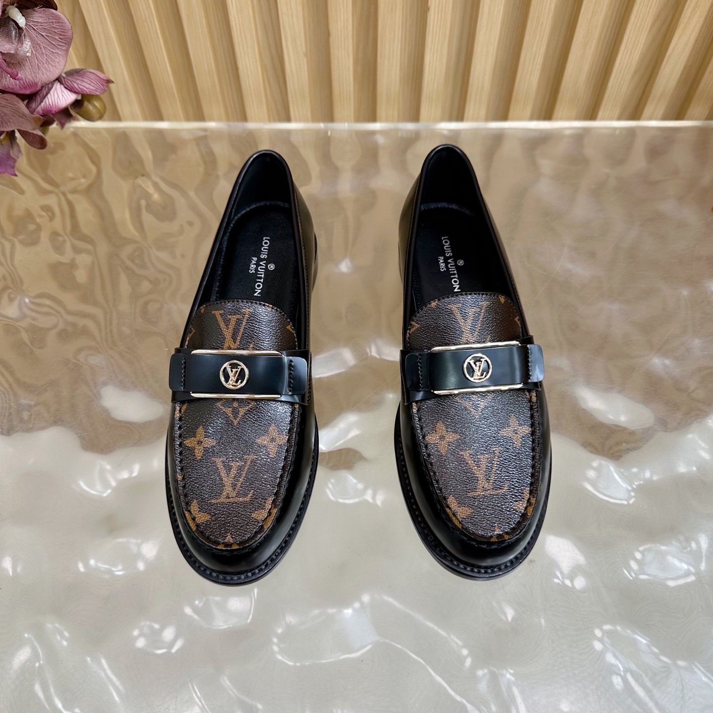 Louis Vuitton Men's Black Leather Monogram Loafers - Designer Shoes