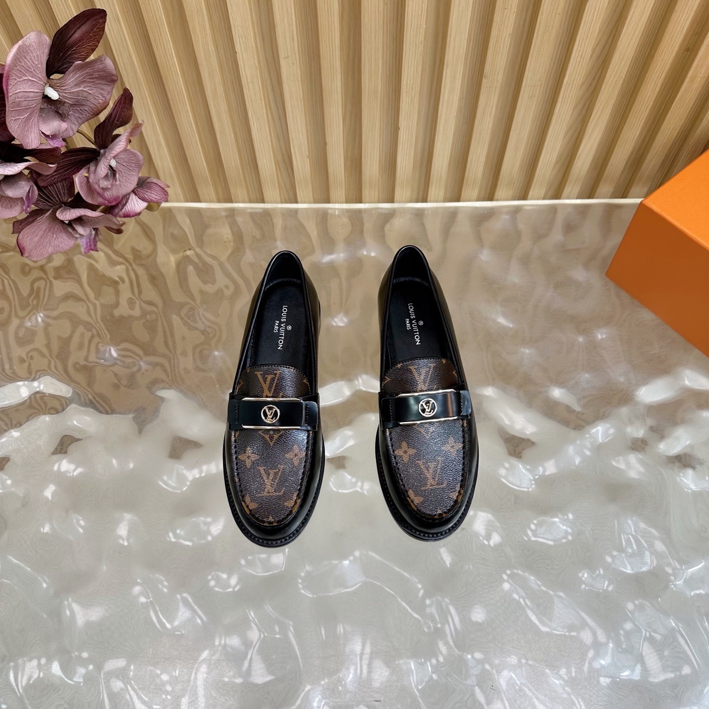 Louis Vuitton Men's Black Leather Monogram Loafers - Designer Shoes