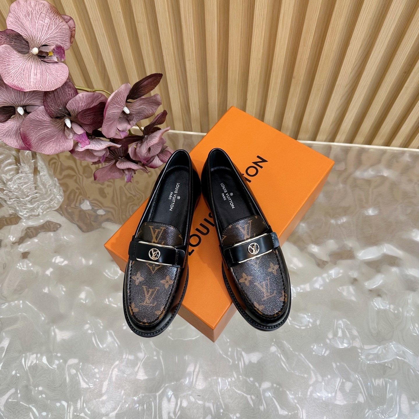 Louis Vuitton Men's Black Leather Monogram Loafers - Designer Shoes