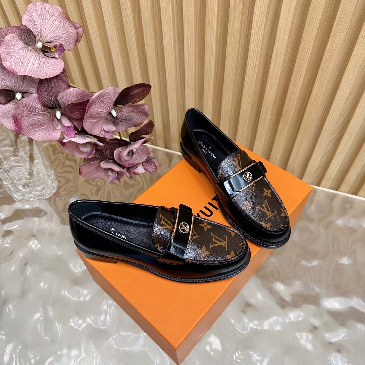 Louis Vuitton Men's Black Leather Monogram Loafers - Designer Shoes