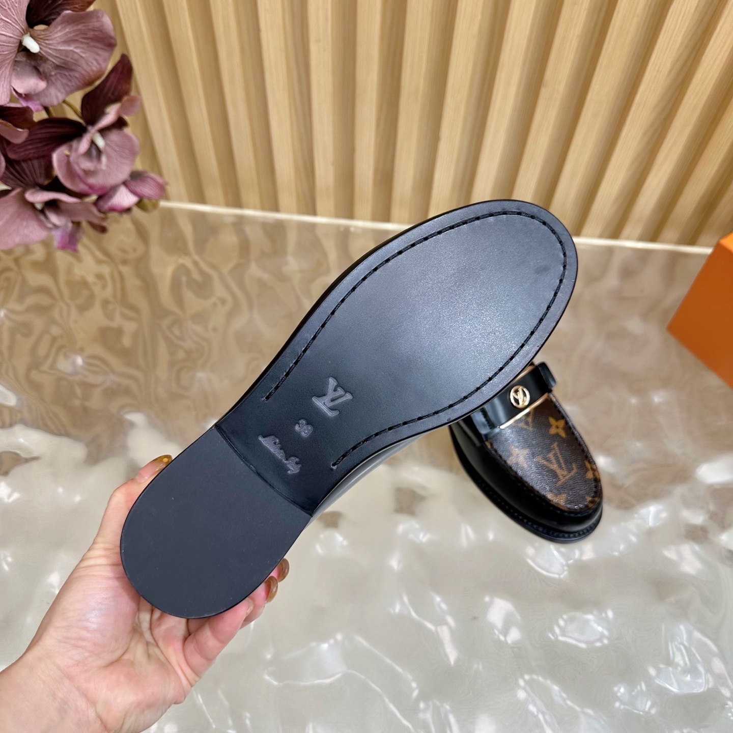 Louis Vuitton Men's Black Leather Monogram Loafers - Designer Shoes