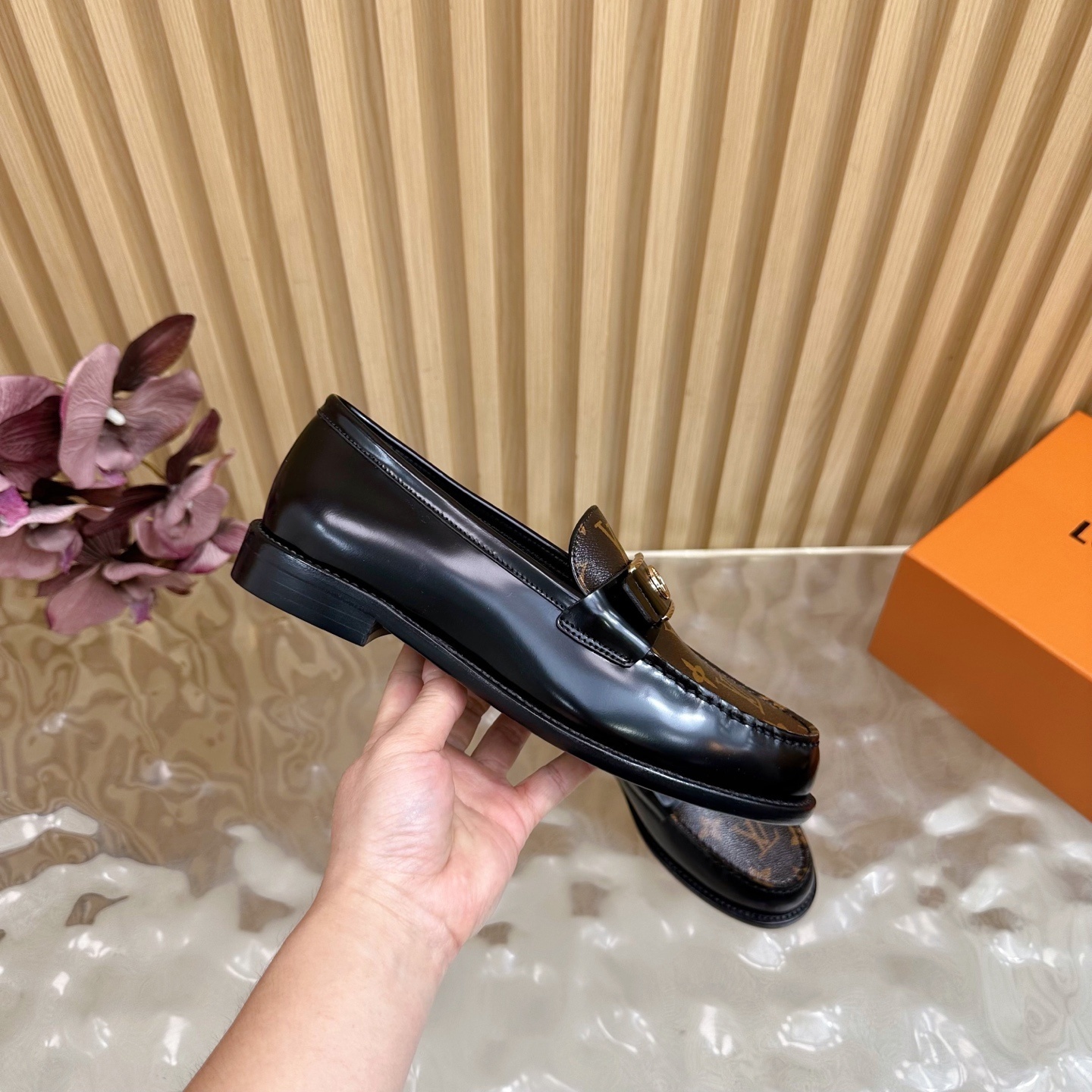 Louis Vuitton Men's Black Leather Monogram Loafers - Designer Shoes